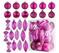 Prextex 24 Boules Noël Roses pour les Décorations de Noël - Boules de Noël Roses Incassables avec Fil de Suspension pour la Décoration des Fêtes - Boules de Noël (Combo de 8 Boules et Formes)