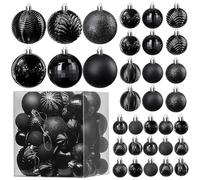 Prextex Boules de Noël Noires pour Les Décorations de Noël - 36 Boules Noël Incassables avec Fil de Suspension pour la Décoration des Fêtes - Boules de Noël Noires (Combo de 6 Styles en 3 Tailles)