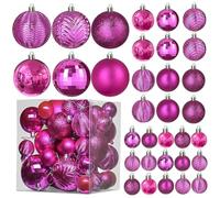 Prextex Boules de Noël Rose Fushia pour Les Décorations de Noël - 36 Boules Noël Roses Incassables avec Fil de Suspension pour Décoration des Fêtes - Boules de Noël (Combo de 6 Styles en 3 Tailles)