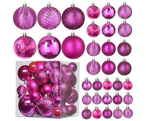 Prextex Boules de Noël Rose Fushia pour Les Décorations de Noël - 36 Boules Noël Roses Incassables avec Fil de Suspension pour Décoration des Fêtes - Boules de Noël (Combo de 6 Styles en 3 Tailles)