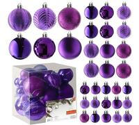 Prextex Boules de Noël Violettes pour Décorations de Noël - 36 Boules Noël Incassables avec Fil de Suspension pour Décoration des Fêtes - Boules de Noël Violettes (Combo de 6 Styles en 3 Tailles)
