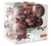 Prextex Lot de 36 boules de Noël incassables, pour sapin de Noël, couronnes et décorations (petite, moyenne et grande taille), rose doré