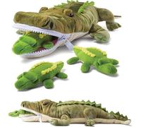 Prextex Set de Peluches Crocodile en Peluche avec 3 Petits Bébés Crocodiles en Peluche Set avec Poche de Rangement à Fermeture Éclair Animaux en Peluches Amusants et Doux