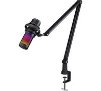 PREYON Micro Gaming PC USB avec Bras Microphone pour Podcast Gamer Studio Asmr Streaming - Pied Enregistrement Stream Professionnel Dynamique RGB Cardioïde Omnidirectionnel Bouton de Silence - Noir