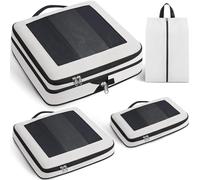 Prezon Lot de 4 cubes de rangement compressibles, organisateurs extensibles pour valise, parfaits pour le voyage et le rangement à la maison, Maille carrée, Crème