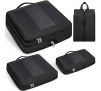 Prezon Lot de 4 cubes de rangement compressibles, organisateurs extensibles pour valise, parfaits pour le voyage et le rangement à la maison, Maille carrée, Noir