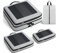 Prezon Lot de 4 cubes de rangement compressibles, organisateurs extensibles pour valise, parfaits pour le voyage et le rangement à la maison, Maille carrée, Gris étain