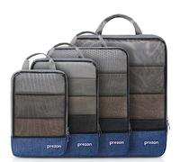 Prezon Lot de 4 cubes de rangement compressibles, organisateurs extensibles pour valise, parfaits pour le voyage et le rangement à la maison, Mesh TPU, Bleu marine