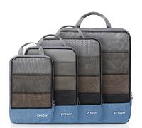 Prezon Lot de 4 cubes de rangement compressibles, organisateurs extensibles pour valise, parfaits pour le voyage et le rangement à la maison, Mesh TPU, Bleu