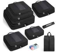 Prezon Lot de 6 cubes de rangement compressibles, organisateurs extensibles pour valise, parfaits pour le voyage et le rangement à la maison, Maille carrée, Noir