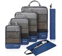 Prezon Lot de 6 cubes de rangement compressibles, organisateurs extensibles pour valise, parfaits pour le voyage et le rangement à la maison, Mesh TPU, Bleu marine