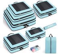 Prezon Lot de 6 cubes de rangement compressibles, organisateurs extensibles pour valise, parfaits pour le voyage et le rangement à la maison, Maille carrée, Menthe