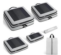 Prezon Lot de 6 cubes de rangement compressibles, organisateurs extensibles pour valise, parfaits pour le voyage et le rangement à la maison, Maille carrée, Gris étain