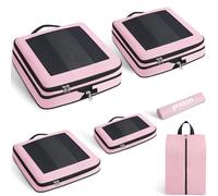 Prezon Lot de 6 cubes de rangement compressibles, organisateurs extensibles pour valise, parfaits pour le voyage et le rangement à la maison, Maille carrée, Rose
