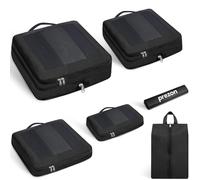 Prezon Lot de 6 cubes de rangement compressibles, organisateurs extensibles pour valise, parfaits pour le voyage et le rangement à la maison, Maille carrée, Noir