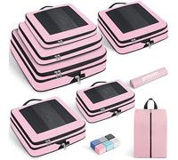 Prezon Lot de 6 cubes de rangement compressibles, organisateurs extensibles pour valise, parfaits pour le voyage et le rangement à la maison, Maille carrée, Rose