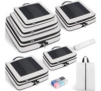 Prezon Lot de 6 cubes de rangement compressibles, organisateurs extensibles pour valise, parfaits pour le voyage et le rangement à la maison, Maille carrée, Crème