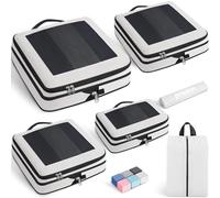 Prezon Lot de 6 cubes de rangement compressibles, organisateurs extensibles pour valise, parfaits pour le voyage et le rangement à la maison, Maille carrée, Crème