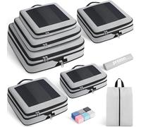 Prezon Lot de 6 cubes de rangement compressibles, organisateurs extensibles pour valise, parfaits pour le voyage et le rangement à la maison, Maille carrée, Gris étain