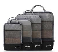 Prezon Set 4 sacs rangement compressibles imperméables, partenaires valise en TPU & nylon, organisateurs bagages durables adaptés maison, voyages, camping, salle sport - Noir