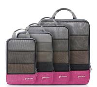 Prezon Set 4 sacs rangement compressibles imperméables, partenaires valise en TPU & nylon, organisateurs bagages durables adaptés maison, voyages, camping, salle sport - Rose
