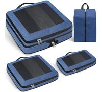 Prezon Set de 4 cubes de rangement à compression extra-forte, sacs spacieux en maille respirante et nylon, adaptés au rangement de vêtements et chaussures pour maison ou voyages - Bleu sarcelle
