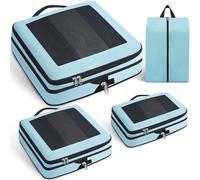 Prezon Set de 4 cubes de rangement à compression extra-forte, sacs spacieux en maille respirante et nylon, adaptés au rangement de vêtements et chaussures pour maison ou voyages - Menthe