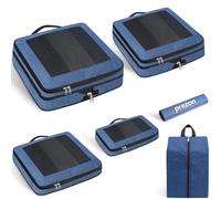 Prezon Set de 6 cubes de rangement à compression extra-forte, sacs spacieux en maille respirante et nylon, adaptés au rangement de vêtements et chaussures pour maison ou voyages - Bleu sarcelle