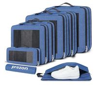 Prezon Set de 8 cubes de rangement à compression extra-forte, sacs spacieux en maille respirante et nylon, adaptés au rangement de vêtements et chaussures pour maison ou voyages - Bleu sarcelle