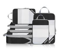 Prezon Versatile 6-Set Compression Hollow Packing Cubes, Conception en maille transparente, Peu encombrant et léger, Organiseur de bagages portable et durable, Noir