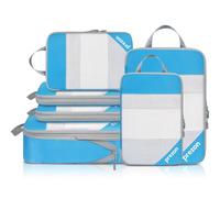 Prezon Versatile 6-Set Compression Hollow Packing Cubes, Conception en maille transparente, Peu encombrant et léger, Organiseur de bagages portable et durable, Bleu
