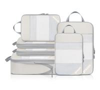 Prezon Versatile 6-Set Compression Hollow Packing Cubes, Conception en maille transparente, Peu encombrant et léger, Organiseur de bagages portable et durable, Beige