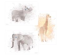 PRICARO Affiches, Animaux d'Afrique, 20 x 30 cm, 3 pièces