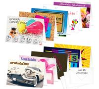 PRICARO Cartes d'anniversaire avec enveloppes "Motifs 2", A6, 20 pièces