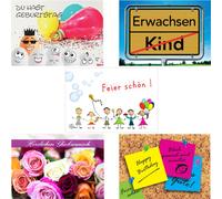 PRICARO Cartes d'anniversaire avec enveloppes "Motifs 3", A6, 20 pièces