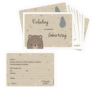 PRICARO Cartes d'invitation anniversaire enfant, A6 "Grizzly Bear", 10 pièces
