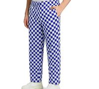 PRICE BEATER Pantalon de chef professionnel pour uniforme de cuisine unisexe adulte en polycoton classique, taille élastique, idéal pour un usage quotidien, bleu/blanc, 4XL