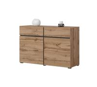 PRICE FACTORY Buffet 120cm Coloris chêne et Noir Collection Havana. Bahut Design avec 2 Portes et 2 tiroirs.