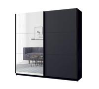PRICE FACTORY just for you Armoire Collection ARSALA 200 cm Coloris Gris Graphite avec Deux Portes coulissantes avec miroirs. Penderie et étagères.