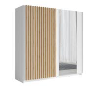 PRICE FACTORY just for you Armoire Design 200cm Coloris Blanc et chêne Collection Strano. Deux Portes coulissantes. Dressing Complet avec Miroir.