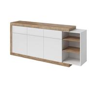 PRICE FACTORY just for you Buffet 200cm Coloris chêne et Blanc Brillant avec Nombreux rangements Collection Sinatra.