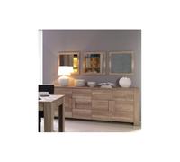 PRICE FACTORY just for you Buffet 4 Portes Farra chêne Dab Sonoma avec 3 miroirs carrés