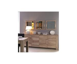 PRICE FACTORY just for you Buffet 4 Portes Farra chêne Dab Sonoma avec 3 miroirs carrés