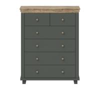 PRICE FACTORY just for you Commode XL Design 6 tiroirs. Coloris Vert Kaki et chêne. Collection ASSIA