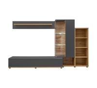 PRICE FACTORY just for you Composition Murale Collection KLIS 2 Coloris Gris Anthracite et chêne. LED incluses. Meuble TV Design