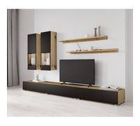 PRICE FACTORY just for you Ensemble Meubles de Salon Ramos - Chêne et Noir Super Mat - Design Contemporain sans LED