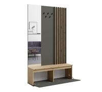 PRICE FACTORY just for you Meuble d'entrée avec Porte-Manteau et Miroir 120 cm - chêne Clair et Gris Anthracite - Collection Nemo