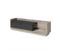 PRICE FACTORY just for you Meuble TV Collection Cork avec LED - Coloris pin et Gris Anthracite - Dimensions 220 x 58 x 48 cm