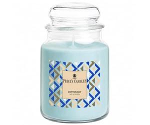 Price's Candles Cotton Sky Bougie parfumée en grand pot 560 g, durée jusqu'à 130 heures, lis, violette et orange, parfum frais et léger, verre avec couvercle