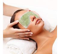 PriceXes Masque oculaire en jade naturel, 100 % pierre de jade doublée de perles, outil de massage des yeux, anti-âge, thérapie par la chaleur ou le froid, masque pour les yeux pour éliminer les rides